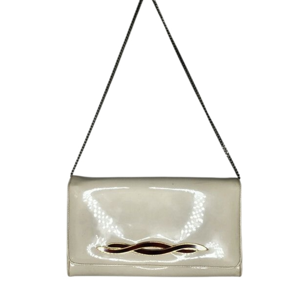 1960's Beige Vinyl Patent Chain Vintage Handbag